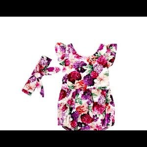 🌸🌺NWOT Little Love Boutique Floral Baby Romper & Matching Headband